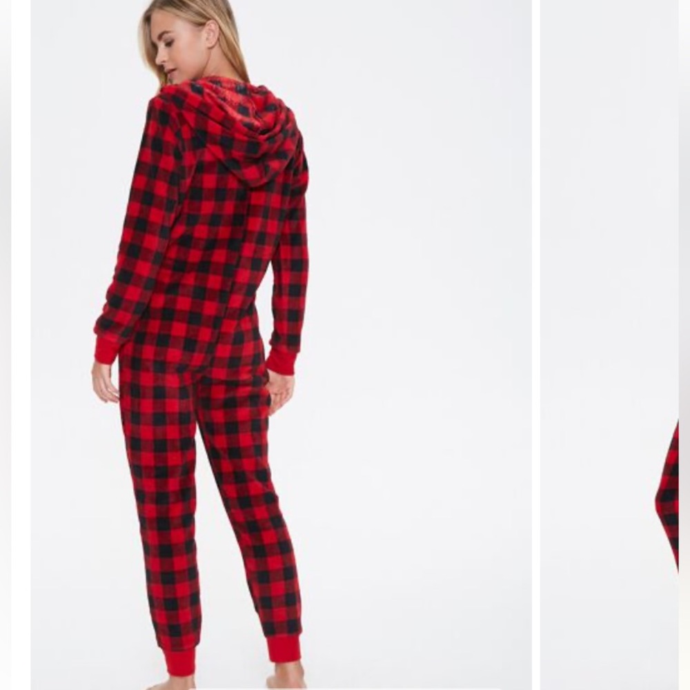 Forever 21 plaid hooded pajama jumpsuit - Picture 3 of 5